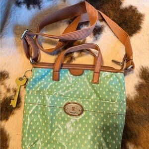 Fossil Teal and Tan Crossbody Bag